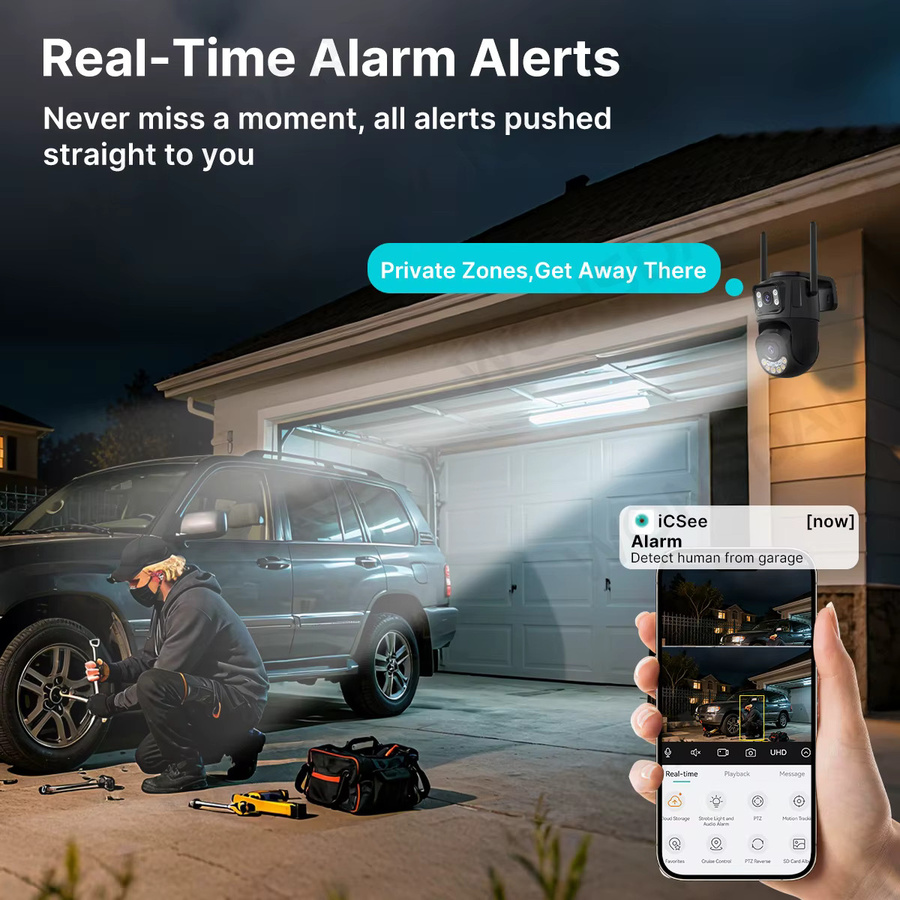 WONSDAR WiFi IP Outdoor Überwachungskamera mit 2,4 GHz & 5 GHz, PTZ Sicherheitsschutz mit Auto Tracking und Nachtsicht, iCsee CCTV Kamera - Bild 5