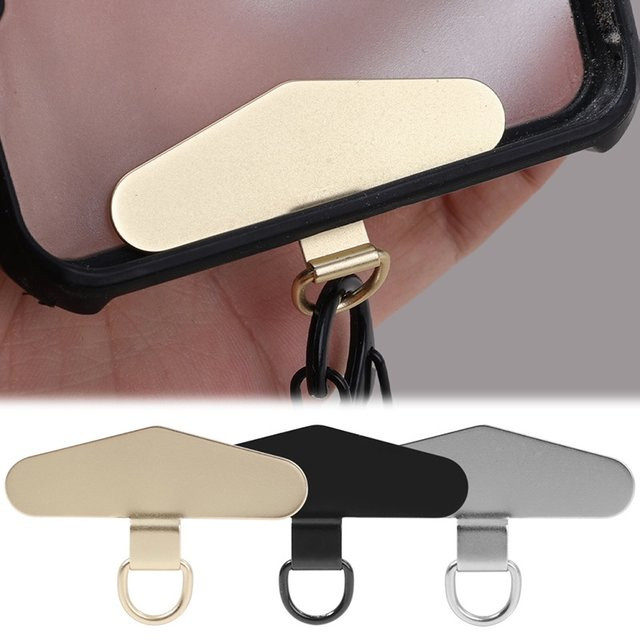 Stahl Telefon Lanyard Dichtung Patch in Gold als Anti-Verlust Zubehör für dein Handy mit Metall Clip und Hängeband - Bild 1