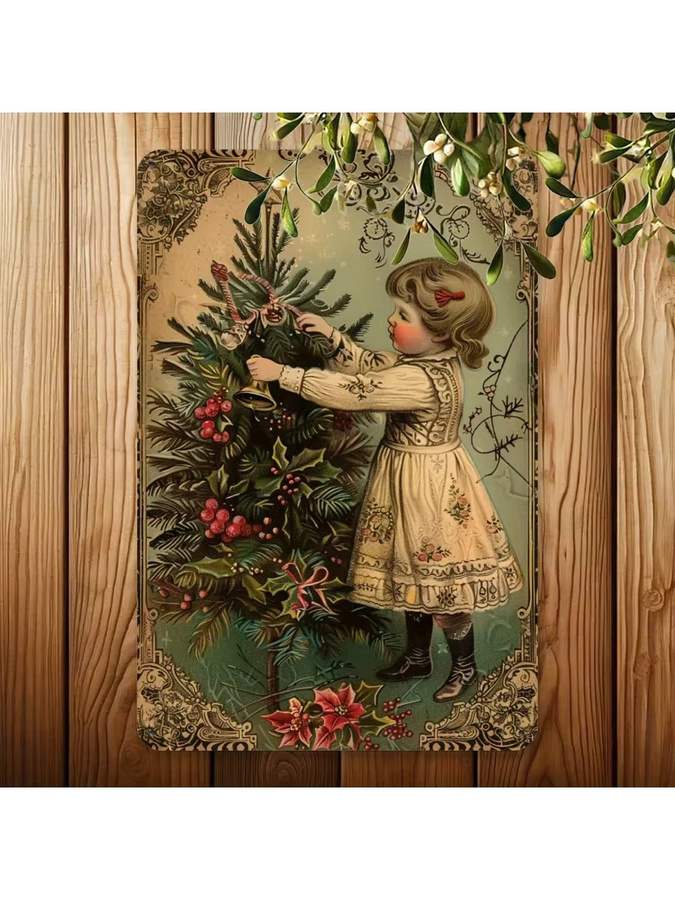 HELLOYOUNG Vintage Weihnachts-Metallschild mit Illustration, Mehrfarbig, B x H: 20,3 x 30,5 cm - Bild 4