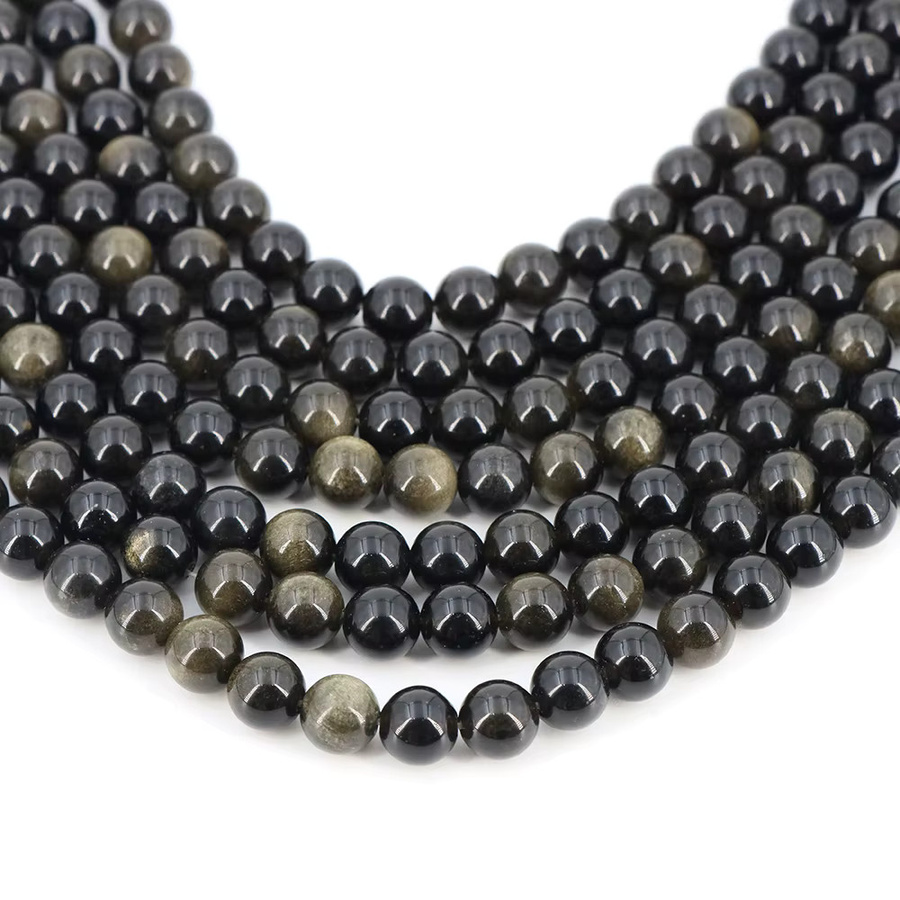 Naturstein Perlen Golden Obsidian, Runde Spacer, 4-10 mm - Bild 3
