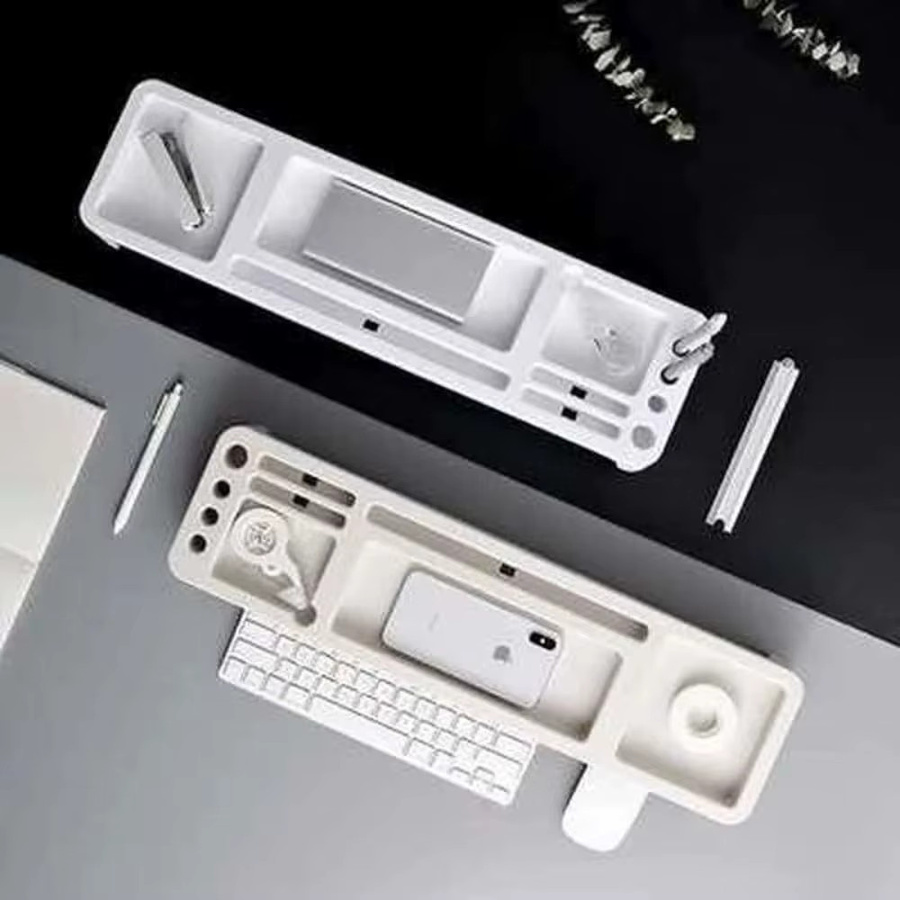 Multifunktionaler Schreibtisch Organizer aus Kunststoff in Weiß zur Aufbewahrung von Tastatur und Kosmetik - Bild 2