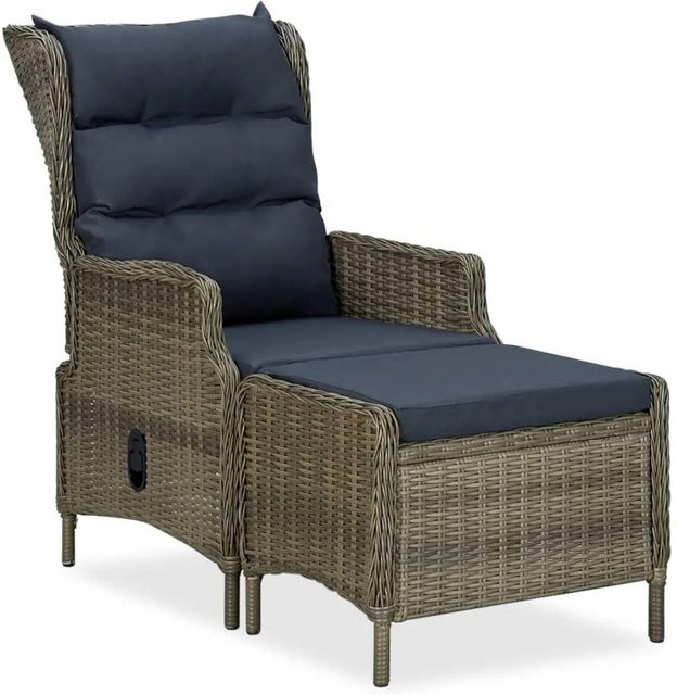 Furnicato Verstellbarer Gartensessel mit Fußhocker aus braunem PE-Rattan und pulverbeschichtetem Stahlrahmen inklusive Polsterung - Bild 1