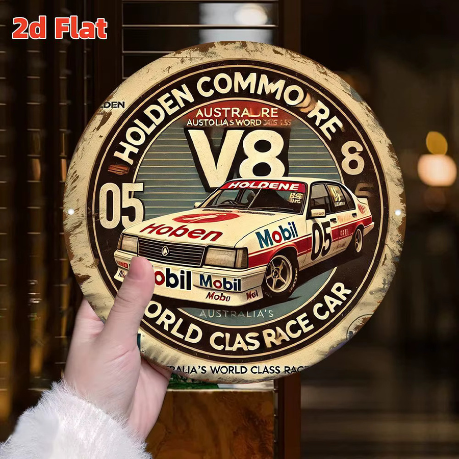 Vintage Holden V8 Rennwagen Metallwandkunst – Rundes Aluminiumschild mit Australien's World Class Race Car Design, Durchmesser: 20 cm - Bild 4
