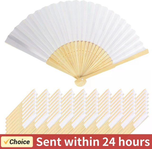 Weiße faltbare Papierfächer aus Bambus für Hochzeiten und Geburtstage - Bild 1