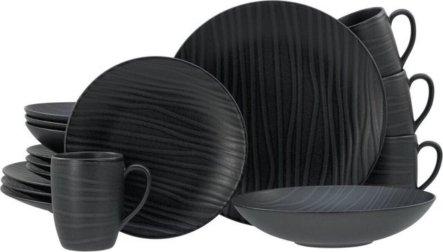 CreaTable Kombiservice Waves in Schwarz aus Steinzeug, 16-teilig - Bild 1