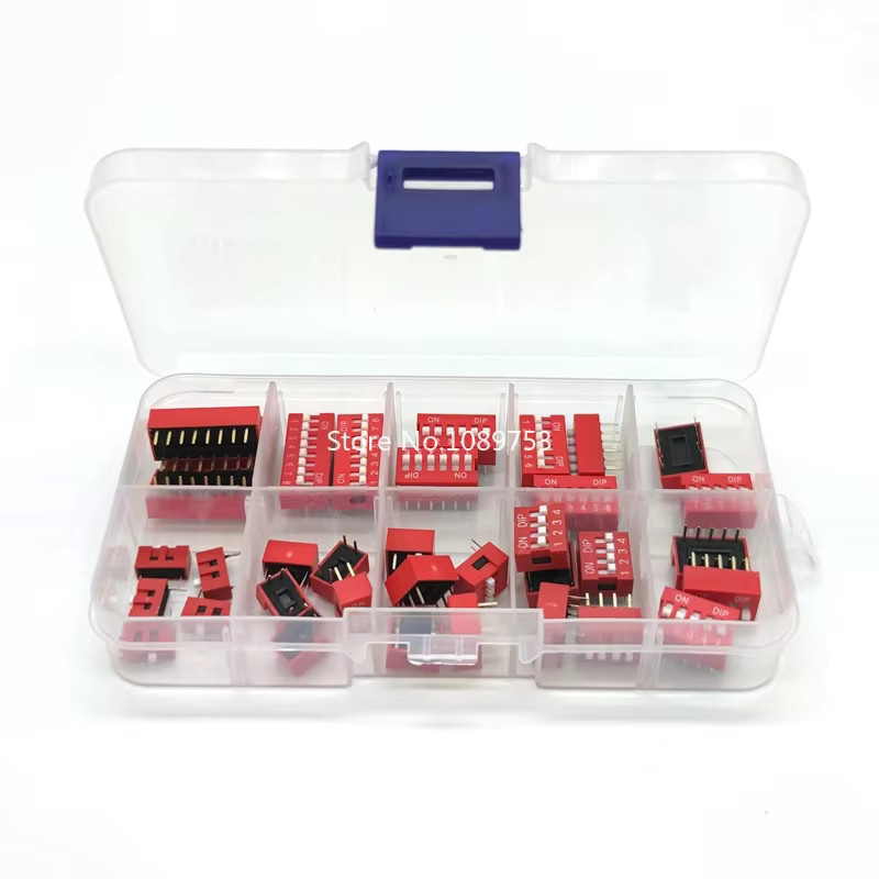 ZSDZFYLLK Dip-Schalter Kit mit 35 Teilen in Rot, verschiedene Wege von 1 bis 8, 2,54mm Kippschalter Set in Box - Bild 1