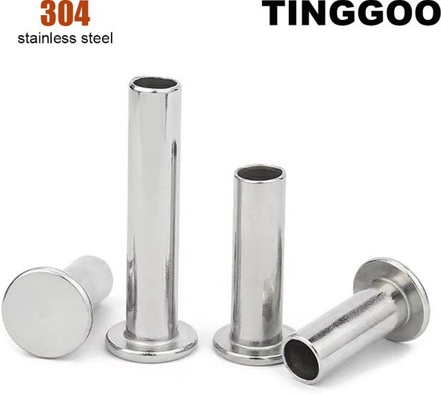 TINGGOO Schaftnieten aus 304 Edelstahl GB875 in Silber, Flachbodenkopf Halbhohl Halbschläger Schaftniet - Bild 1