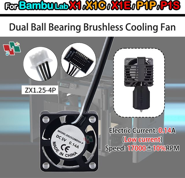 Bambu Lab Hotend-Lüfter Set für X1 und P1S in Schwarz mit Niedrigstrom 0,14 A und Hochgeschwindigkeits-Variante 17000 ± 10 % - Bild 1