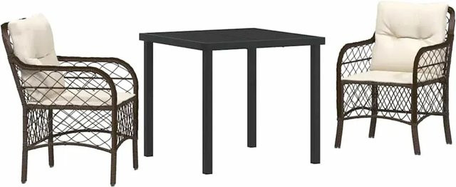 vidaXL Garten Essgruppe 3-teilig aus Poly Rattan und Glas in Braun mit Kissen - Bild 1