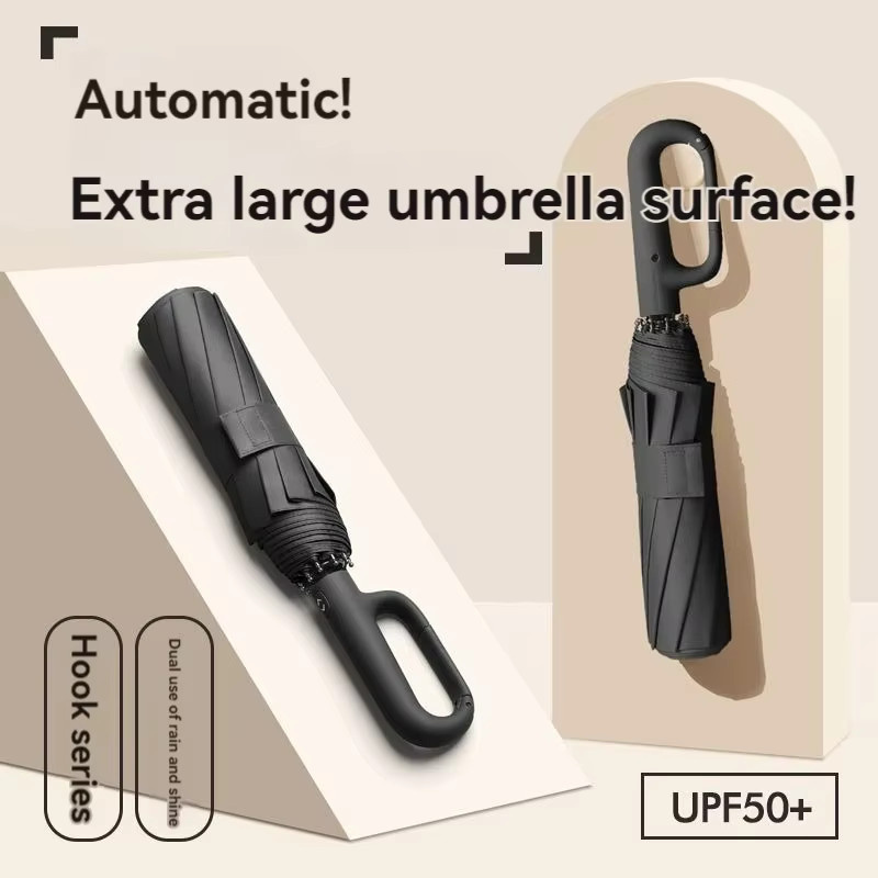 Automatischer Regenschirm von XMSJ mit Doppelschirm-Design und Ringschnallen, faltbar, Farben: Blau und Schwarz - Bild 2