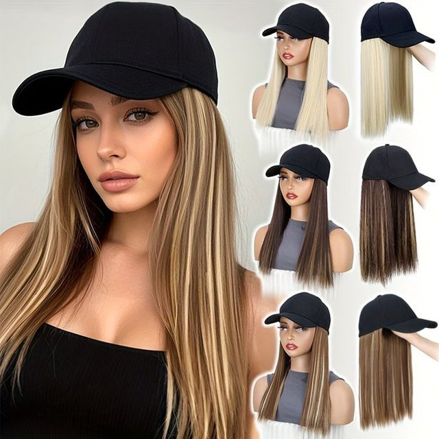 ISIGROSI Baseballkappe mit Haarverlängerungen, langes glattes Haar, Damen - Bild 1