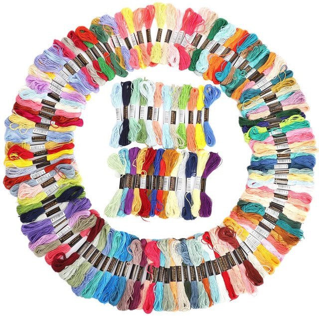 Igeteck Stickgarn Set aus Baumwolle und Polyester, 150 Stück, mehrfarbig und blau, Bastelzubehör für Kreuzstich - Bild 1