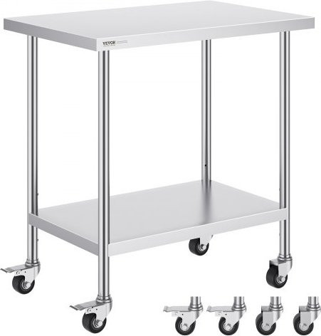 VEVOR Arbeitstisch aus Edelstahl in Silber mit 4 Rollen und 3 einstellbaren Höhenstufen, B/T/H: 61,0 x 91,4 x 95,46 cm - Bild 1