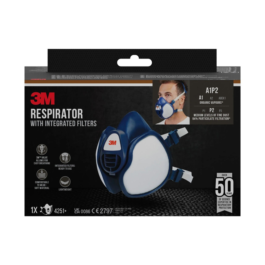 3M Halbmaske 4251+ Atemschutzmaske Typ A1P2 Blau - Bild 3