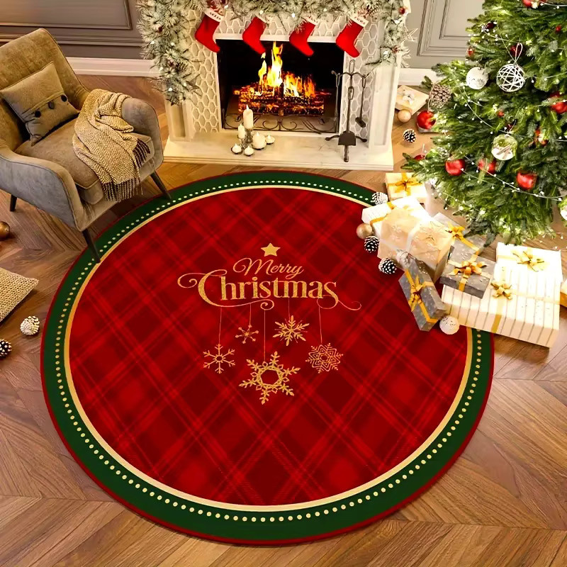 VIKAMA Rund Teppich mit Weihnachtsdesign aus Schneeflocken und Lebkuchenmann, rutschfest und waschbar, Durchmesser: 60 cm - Bild 2