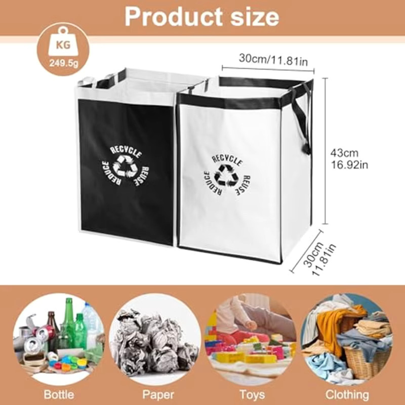 Untior 2er-Pack Recyclingbeutel mit Griff und Sortier-Organizer, wasserdicht, Weiß und Schwarz, Fassungsvermögen: 28,7 l - Bild 3