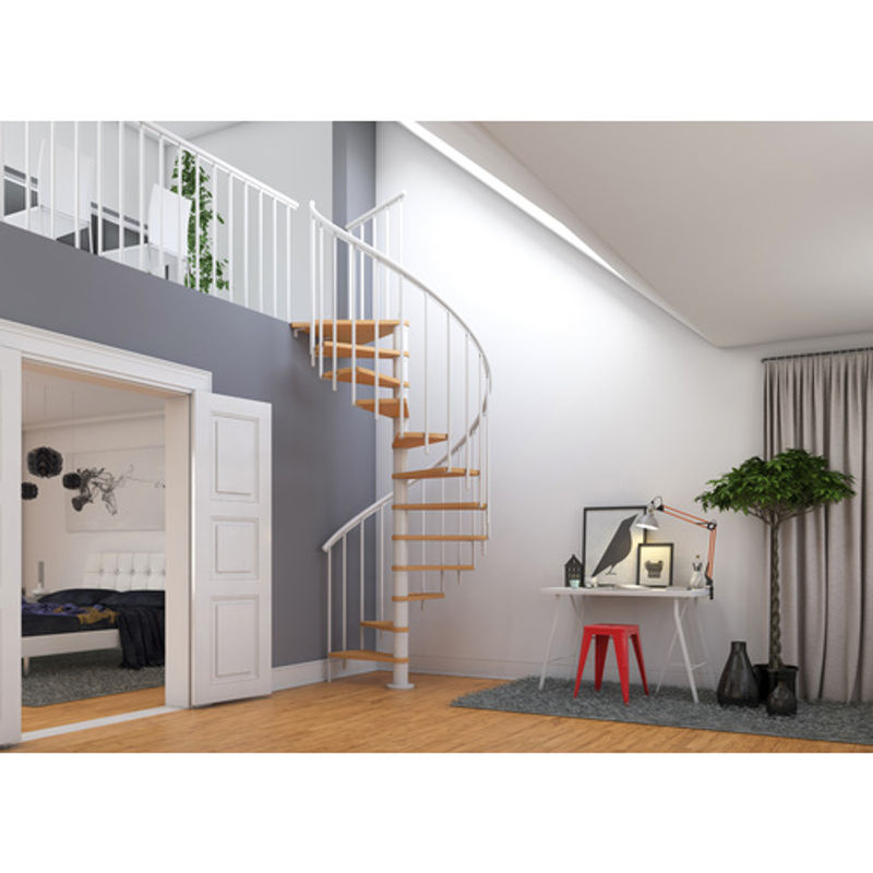 Dolle Spindeltreppe Montreal in Weiß mit Buchenfurnier, Durchmesser: 140 cm, bis 282 cm Raumhöhe - Bild 4