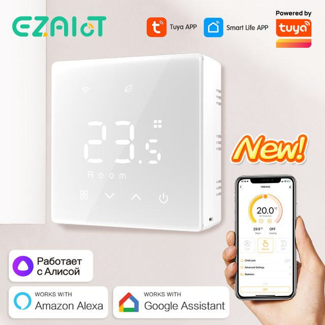 EZAIOT Smart Thermostat WiFi und ZigBee drahtloser Thermoregler in Schwarz für Gaskessel mit Alexa und Google Home Unterstützung - Bild 1