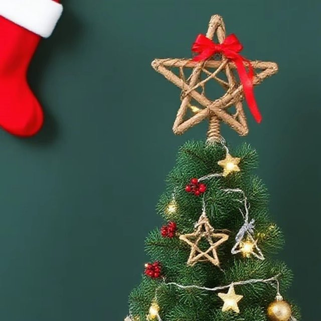 Künstliche Rattan-Stern-Girlande in Braun für Weihnachtsdekoration und Tischornamente - Bild 1