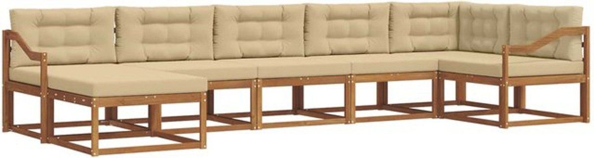 Modernes Outdoor-Sofagarnitur Set aus Akazie Holz mit 7-teiligen Kissen in Natur und Beige von vidaXL - Bild 1