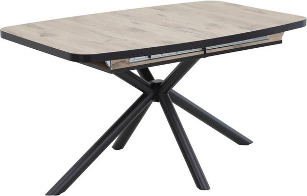Esstisch Hela Tokio in Schwarz mit Viking Oak Nachbildung, ausziehbar, bootsförmig, B/T/H: 180 x 90 x 76 cm