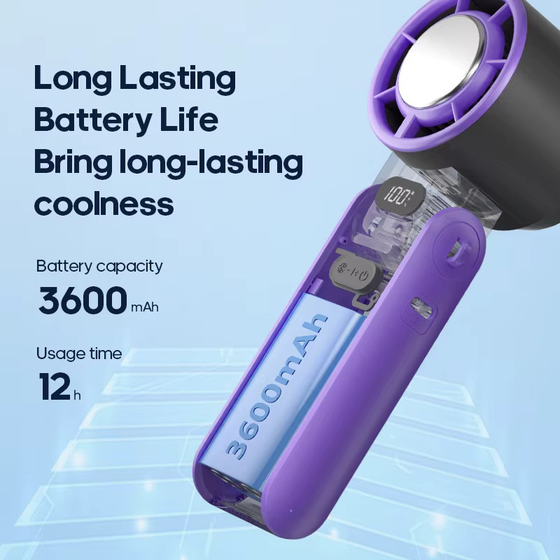 KINSCOTER Mini Outdoor Handventilator wiederaufladbar mit 3600mAh Akku und 100-stufiger Steuerung in Grau oder Lila - Bild 3