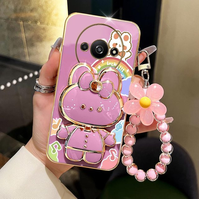Xiaomi Redmi A3 Handyhülle mit Musik-Kaninchen-Design in Grün, dünne und bruchsichere Schutzhülle mit Kameraschutz - Bild 1