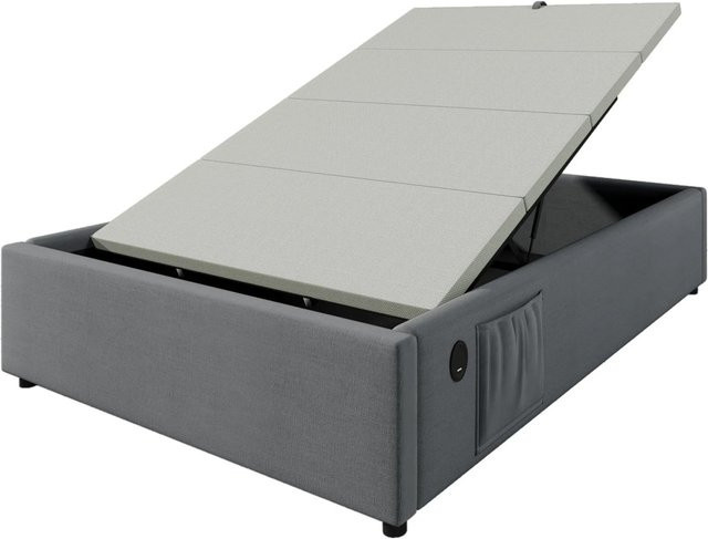 okwish Polsterbett mit Stauraum und USB-C Ladestation in Grau, B/T/H: 90 x 190 x 30,5 cm - Bild 1