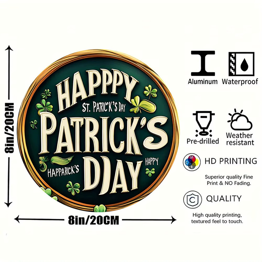 Potdemiel Happy St. Patrick's Day Vintage Rundschild aus Metall, Durchmesser: 20,32 cm, Grün und Gold - Bild 2