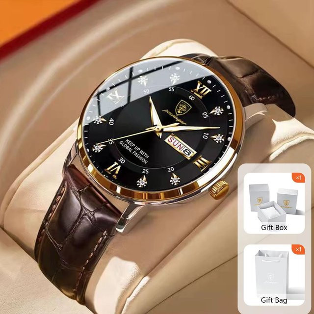 POEDAGAR Armbanduhr, Quarz, Leder, Schwarz, Herren - Bild 1