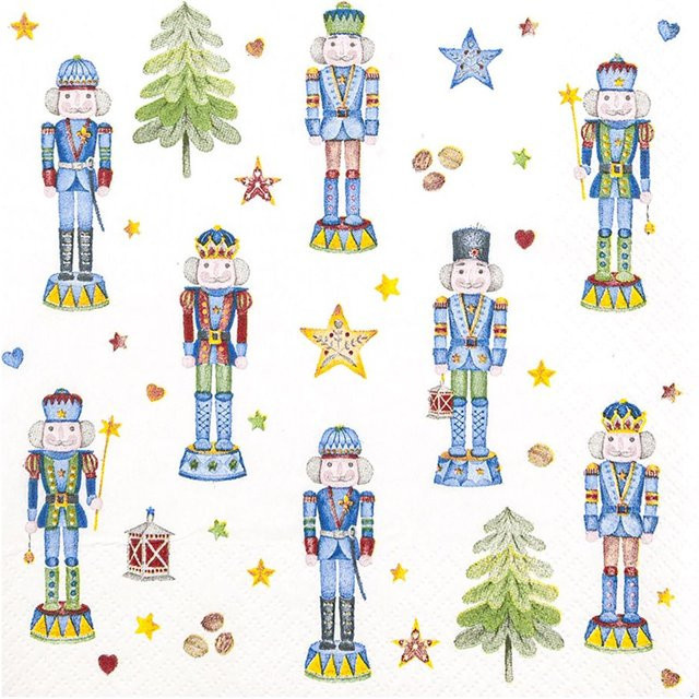 HOME FASHION Weihnachtsservietten Nutcrackers aus Papier in Blau mit Nussknacker, Tannenbäumen und Sternen, Breite: 33,0 cm - Bild 1