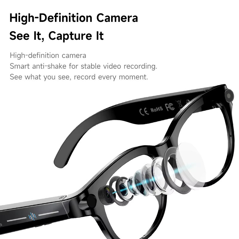 Timethinker KI-Smart-Brille in Schwarz mit Kamera, Videoaufnahme, KI-Fotoerkennung, Bluetooth-Anruffunktion, Übersetzungsfunktion und Sprachsteuerung - Bild 4