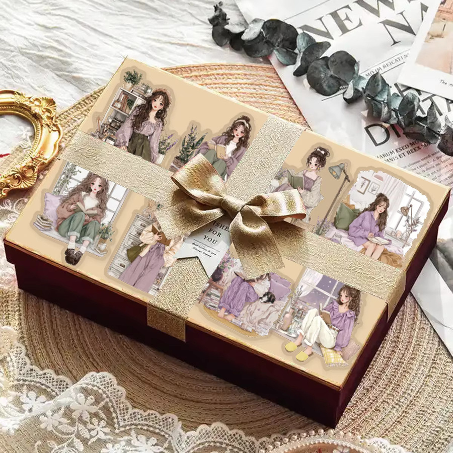 Etori Life Bookish Girl Aufkleber Set mit Buch- und Innenlandschaftsmuster für Scrapbooking, Notizbücher und Dekoration, Mehrfarbig - Bild 4