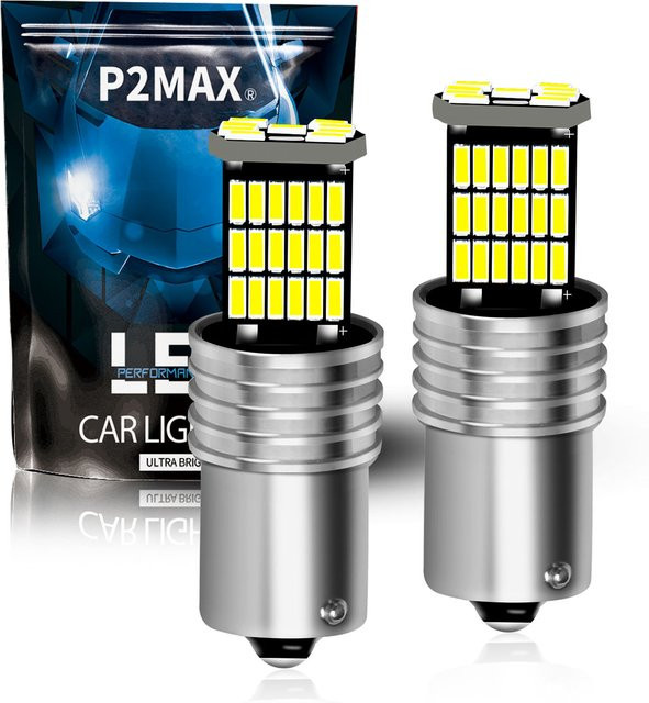 P2MAX Hochleistungs Autolampe Weiß 12V für Bremslicht Rückfahrlicht Blinker und Nebelschlussleuchten BA15S P21W 1156 G18 S25 1157 BAY15D P21/7W - Bild 1