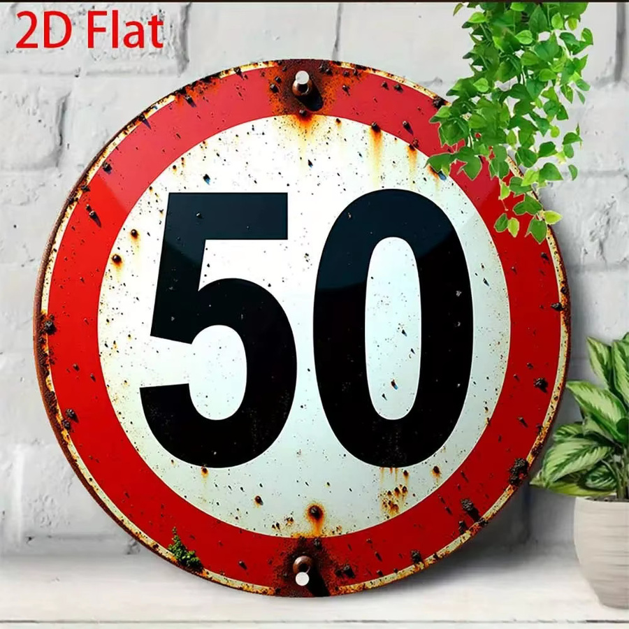CIFBUY Vintage Metallschild zum 50. Geburtstag, runde Wandkunst aus Aluminium in Multicolour, Durchmesser: 20,3 cm - Bild 2
