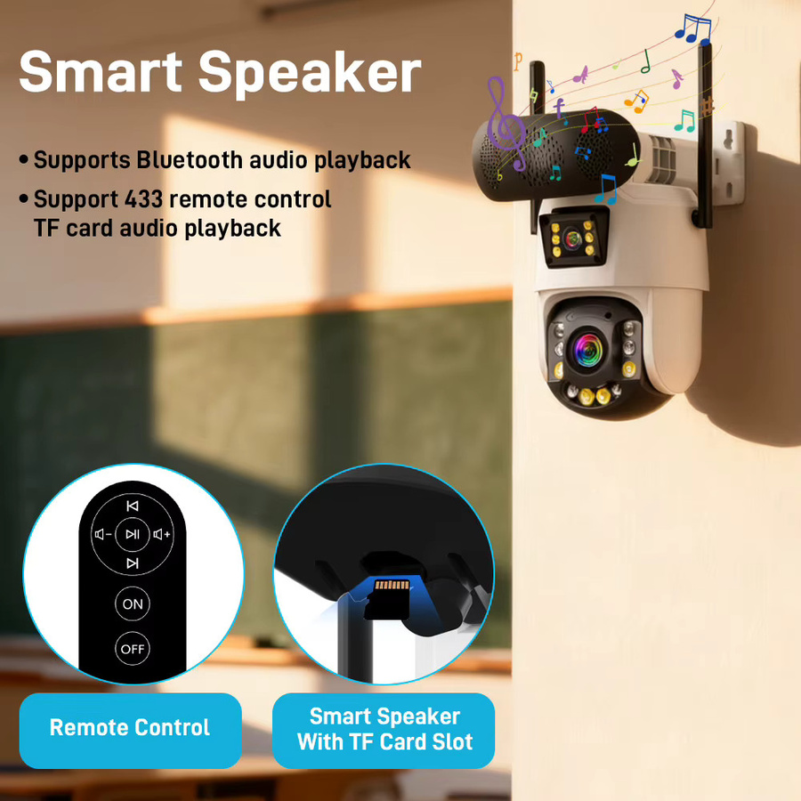 Overscam 4K Dual Lens Wifi PTZ IP-Überwachungskamera mit 50X Zoom, Human Detection und Bluetooth-Lautsprecher, Weiß - Bild 4