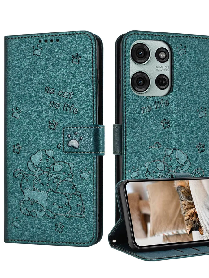 Leder Handyhülle mit Katzen-Design für Motorola Edge 60 50 40 Pro und Moto G-Serie in Lila - Bild 5