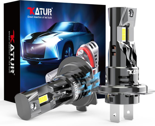 Katur H7 Auto-LED-Lampen mit Lüfter, 100W und 20000Lm, Fernlicht-Scheinwerfer mit Canbus, DC 12V, Farbe: Silber - Bild 1
