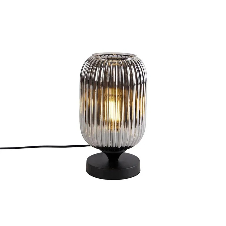 QAZQA Banci Art Deco Tischlampe in Schwarz mit Rauchglas und Stahl, dimmbar, E27 - Bild 2