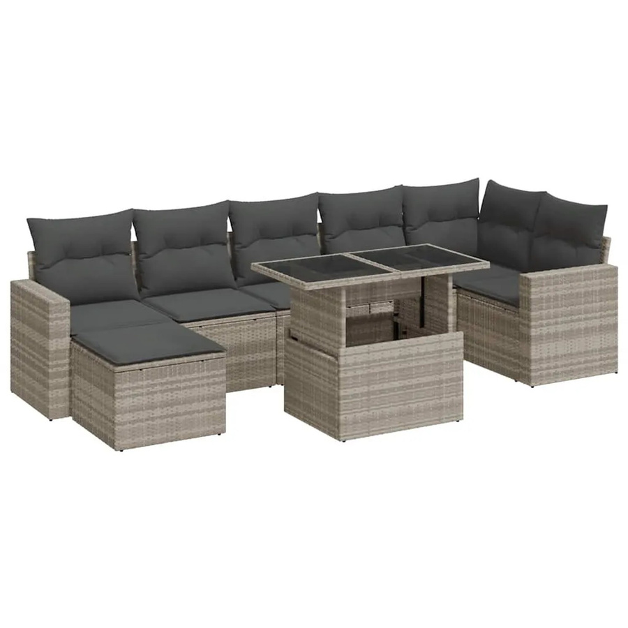 vidaXL 8-teilige Garten-Sofagarnitur aus Poly-Rattan mit Kissen in Hellgrau - Bild 2