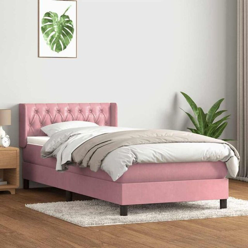 vidaxl Boxspringbett mit Matratze in Rosa und Weiß aus Samt, B/T/H: 90 x 210 cm - Bild 1