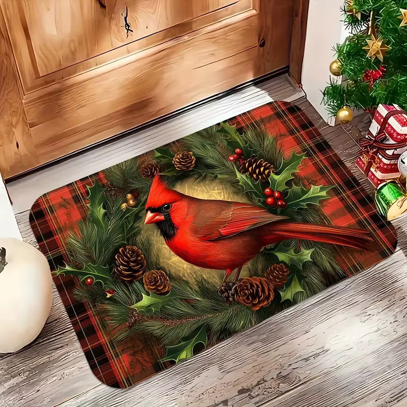 VIKAMA Weihnachtliche Fußmatte im Vintage-Design, rutschfeste dekorative Matte für Eingangsbereich und Küche, B/B: 60 x 40 cm, Mehrfarbig - Bild 2