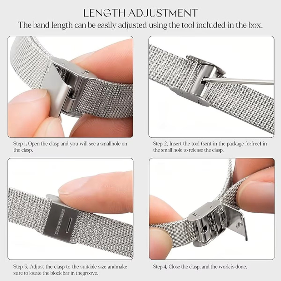 CAOWTAN Uhrenarmband Edelstahl, Milanaise, Silber, Xiaomi MiBand 9 Pro 8 Pro - Bild 2