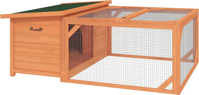 PawHut Kleintierstall Zwergkaninchenstall aus Tannenholz in Orange und Grün mit öffnendem Asphaltdach, B/T/H: 125,5 x 100 x 49 cm - Bild 1