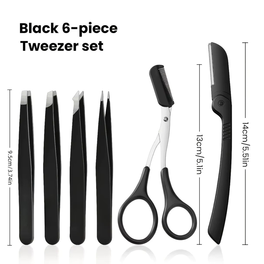 YJYIBEI Präzisionspinzette und Augenbrauenschere aus Edelstahl, 5/6 Stück, Unisex - Bild 3