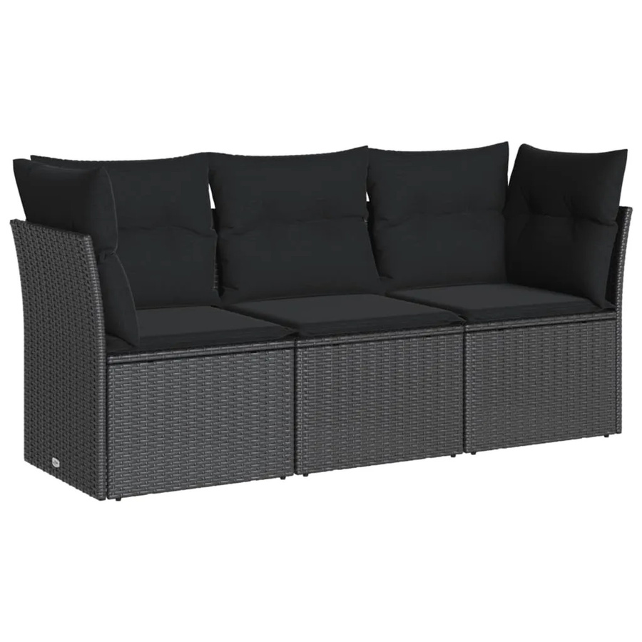 vidaXL 3-tlg Garten-Sofagarnitur in L-Form mit Kissen, Schwarz, Poly Rattan und Metallrahmen - Bild 2