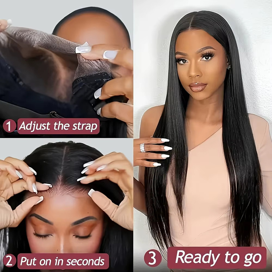 FIUMER Wear And Go 13X4 HD Lace Front Perücke, Brasilianisches Echthaar, Glatt, 200% Dichte, Unisex - Bild 2