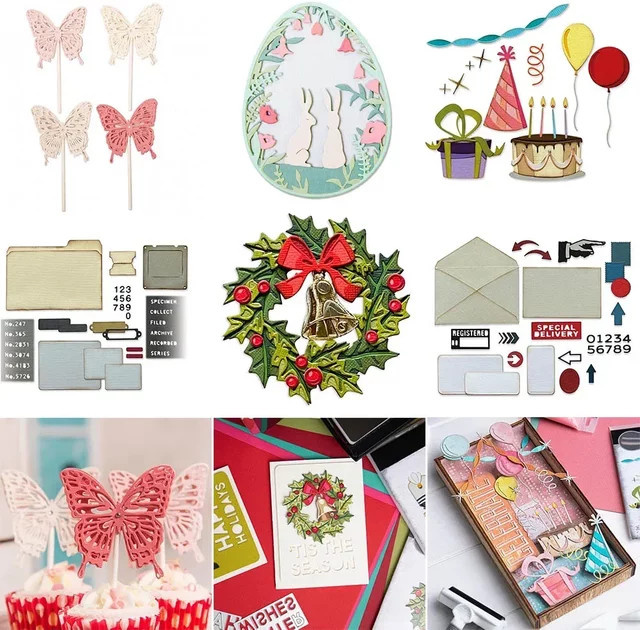 Osterei-Schmetterlinge und Frühlings-Stanzformen Set für DIY Scrapbooking und Basteln mit Stechpalmenblättern, Tags, Zahlen und Umschlägen - Bild 1