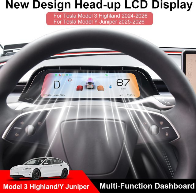 Onlysay Head-Up-Display mit Touchscreen und kabellosem CarPlay für Tesla Model 3 Highland und Model Y Juniper, Schwarz - Bild 1