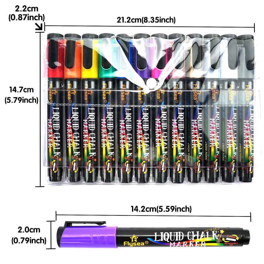 Kolorowys Flüssige Kreidemarker Set mit 12 Farben, löschbare Markerstifte für LED Schreibtafeln, Glas und Fenster mit 3mm-6mm Spitzen - Bild 2